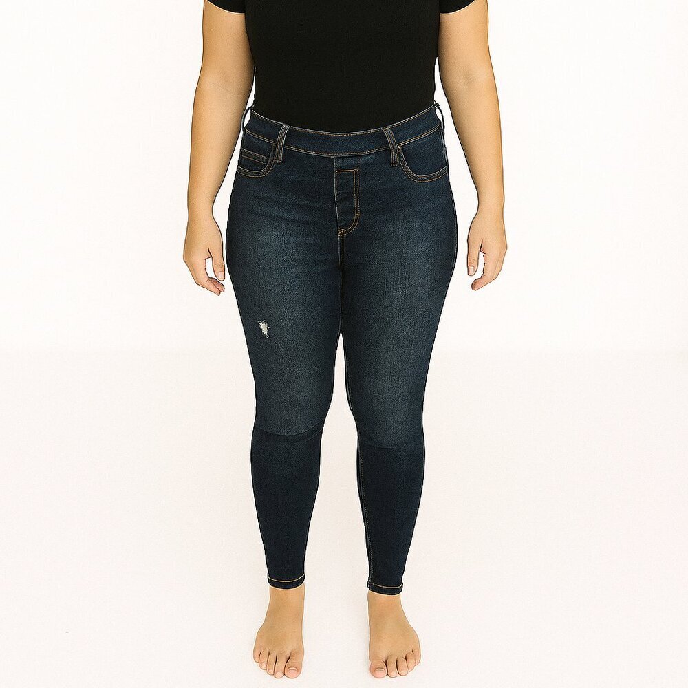 Distressed Skinny Control Jeans Medium Stretch Denim High Rise SPANX Slimming